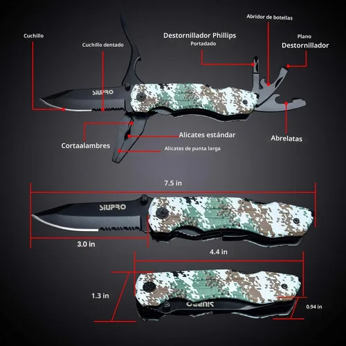 Vista 2 de SIUPRO Juego de cuchillos de bolsillo multiherramienta para hombres, rellenos de calcetines de Navidad, regalos para papá y marido, kit de Camuflaje