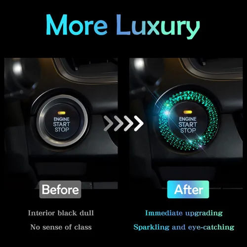 Vista 4 de Cubierta de botón de arranque de automóvil con diamantes de imitación, calcomanía para decoración de arranque y parada del motor, accesorios