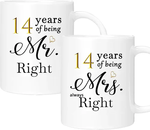 Vista 21 de Juego de 2 tazas de café para el 10º aniversario, regalos de boda para parejas, padres, hombres, mujeres, marido, esposa, él, ella, caja de regalo