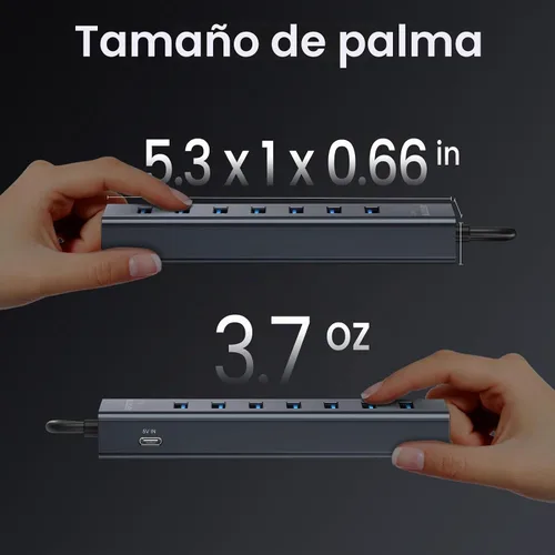Vista 8 de Adaptador multipuerto USB C a USB Hub, adaptador multipuerto USB C 7 en 1 de aluminio, extensores USB, adaptador USB a USB C para MacBook Pro/Air