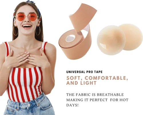 Vista 5 de Boob Tape, BoobyTape for Breast Lift Tape A-E Cup, Push Up in All Dress Tape with Reusable Nipplecover Adhesive,Bob Tape