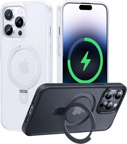 Vista 17 de CASEKOO - Funda diseñada para iPhone 14 Pro con soporte magnético invisible [protección contra caídas de grado militar] [compatible con MagSafe]
