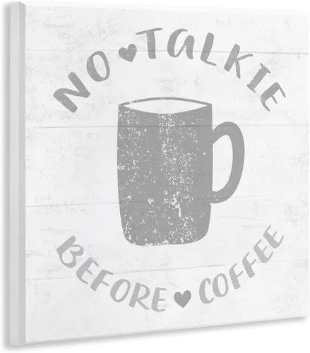 Vista 2 de Stupell Industries No Talkie Before Coffee Phrase - Placa de pared para taza de bebida gris, 12 x 12 pulgadas, color blanco roto