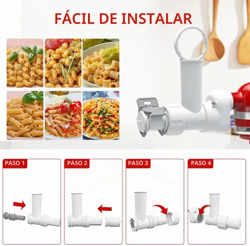 Vista 5 de Accesorio para hacer pasta para batidora de pie Kitchenaid con 6 formas diferentes de salida de pasta, duradero para accesorios y herramientas