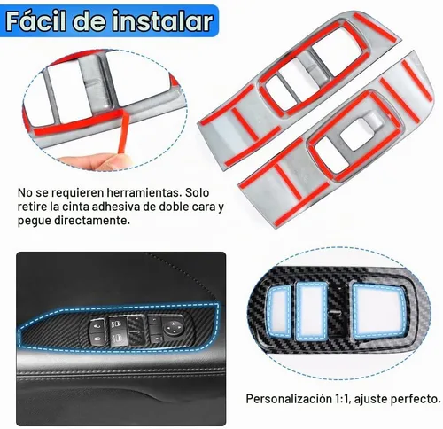 Vista 6 de Karltys Cubierta de panel de interruptor de ventana para Dodge Challenger 2015-2023, accesorios de fibra de carbono, interruptor de control