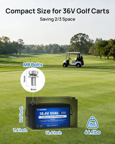 Vista 5 de DC HOUSE Batería Lifepo4 de litio de 36 V 50 Ah integrada 2C 100A Bluetooth BMS, corriente máxima 120A/30s, 450A/1s, corte de baja temperatura