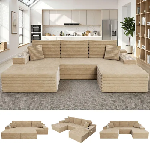 Vista 21 de Sofás seccionales de nube de gran tamaño para sala de estar, sofá modular de 7 plazas en forma de U de 122 pulgadas con diván, asiento profundo