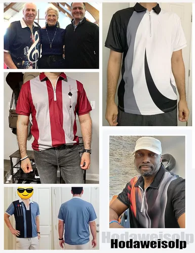 Vista 4 de Hodaweisolp Polo de golf con estampado de manga corta y cremallera para hombre