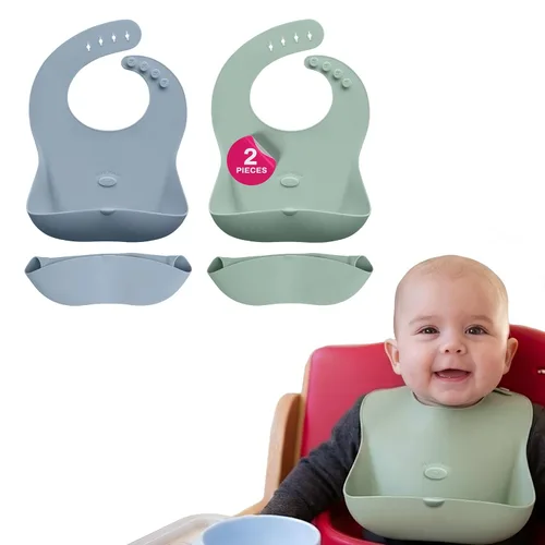 Vista 9 de Abiie Ruby Wrapp - Baberos de silicona para bebés, babero impermeable hecho con material resistente a las manchas, bolsillo frontal para atrapar