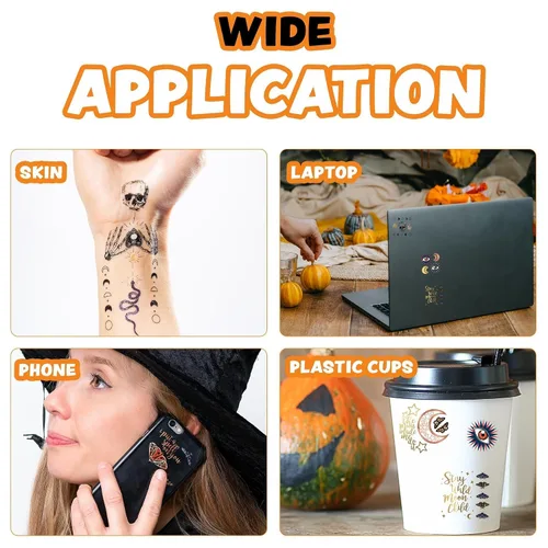 Vista 6 de Cheerland Tatuajes de Halloween, esqueleto, tatuajes temporales, negro y blanco, gótico, recuerdos de fiesta de cumpleaños, tatuajes de temperatura