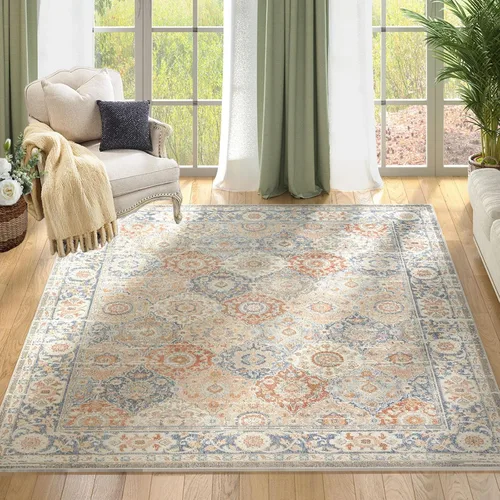 Vista 14 de Fashionwu Alfombra de baño con diseño floral para pasillo, alfombra moderna envejecida para sala de estar, alfombra turca, alfombra estética