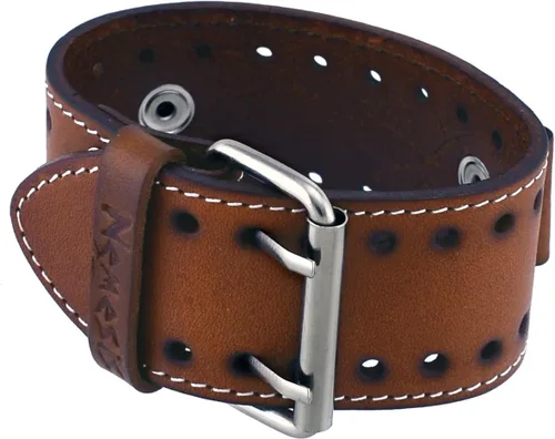 Vista 2 de Nemesis STH-B - Correa de reloj de cuero ancho marrón con 22 lengüetas