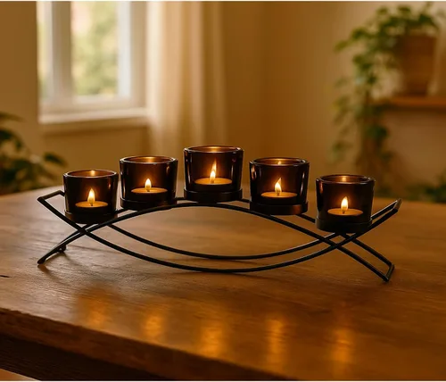 Vista 7 de Seraphic - Porta velas arqueado de hierro para decoración de centro de mesa con portavelas largo para bodas, patio, cocina, comedor y mesas de café