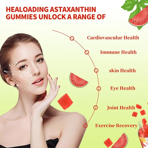 Vista 3 de Gomitas de suplementos de astaxantina de 12 mg: suplemento antioxidante para apoyar la salud de los ojos, la piel, las articulaciones y el sistema