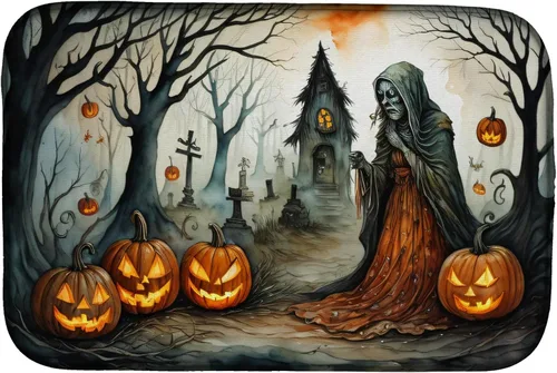 Vista 34 de Caroline's Treasures DAC2223DDM Tapete de secado de platos de Halloween espeluznante de gato negro, tapete absorbente para secado de platos