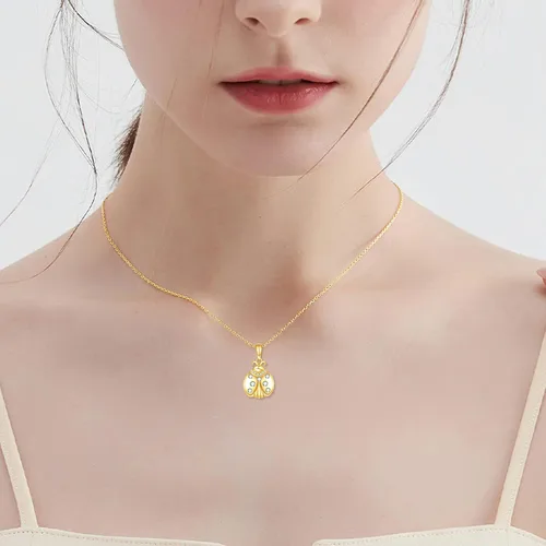 Vista 2 de KECHO Collar de mariquita de oro de 14 quilates para mujer, regalo de joyería de mariquita de oro real, 16 pulgadas + 2 pulgadas, Yellow Gold, Circón