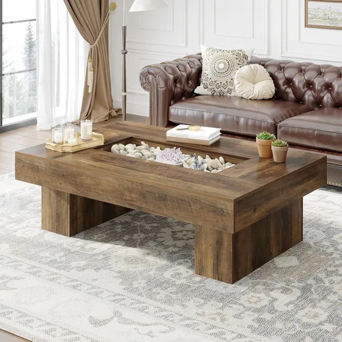 Vista 14 de LVB - Mesa de café negra, mesa de sala moderna de madera con LED y almacenamiento, mesa central única de gran tamaño y forma rectangular con luz