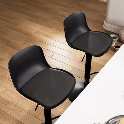 Vista 4 de YOUTASTE Juego de 2 taburetes de bar totalmente negros, taburetes de bar giratorios ajustables con respaldo, asientos de silla de bar acolchados
