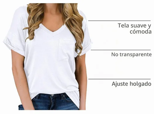 Vista 4 de Miholl Camiseta holgada, informal, de manga corta, con cuello en V, para mujer Blanco (02 White)