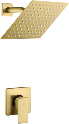 Vista 9 de Conjunto de llave de regadera color negro mate, sistema de regadera de lluvia para baño con cabezal de regadera de metal de acero inoxidable, kit