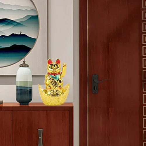 Vista 5 de Focket Maneki Neko japonés de 5.5 pulgadas, funciona con pilas, adornos para el hogar y cafeterías