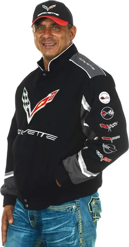 Vista 4 de JH DESIGN GROUP Chaqueta de sarga de algodón bordada Chevy Corvette C7 para hombre