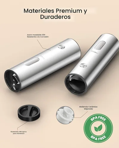 Vista 5 de Juego de molinillo eléctrico de sal y pimienta con base recargable, gran capacidad mejorada, juego de molinillo de pimienta recargable con luz LED