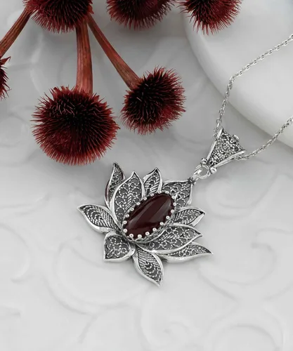 Vista 3 de Collar de plata de ley 925 para mujer, diseño de filigrana, flor de loto, collar con colgante