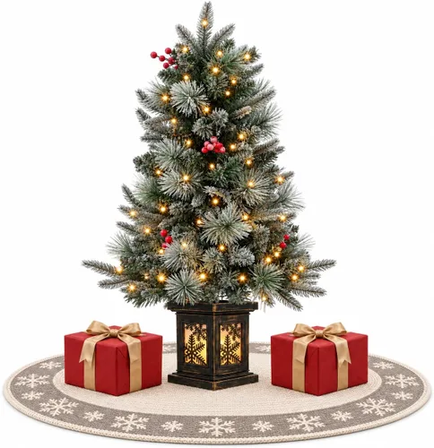 Vista 13 de Árbol de Navidad artificial preiluminado de 3 pies con luces, con base de copo de nieve, 78 luces LED, funciona con pilas, temporizador, fácil