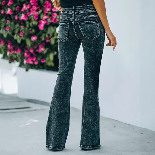 Vista 6 de Jean Pants for Women Cut up Pocket Women's Trousers Flared Wide Button Skinny Leg High Waist Jeans 2022 Jeans