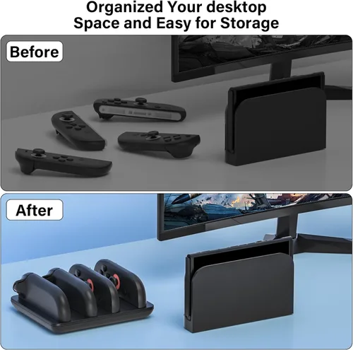 Vista 6 de Switch 2 JoyCon Cargador para Nintendo Switch 2 Joy Con - Base de carga 4 en 1 para Joy-Con 2 controladores, interruptor de carga rápida 2H 2