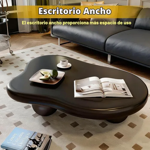 Vista 5 de Mesa de centro en forma de nube de 44 pulgadas, modernas mesas de centro ovaladas irregulares con 3 bases, mesa central color crema para dormitorio