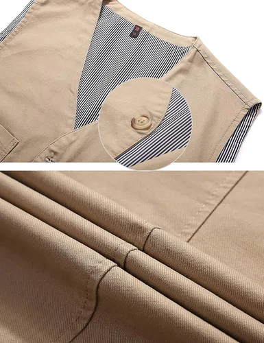 Vista 5 de HangNiFang Chaleco casual de algodón de mezclilla para hombre, chaleco con bolsillos para exteriores