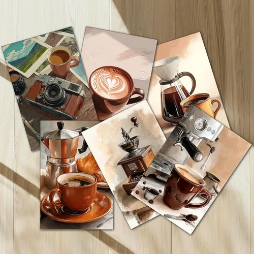 Vista 4 de Tucocoo Paquete de 6 pinturas por números para adultos, pintura de café por números para adultos principiantes, desayuno acogedor, kit de pintura