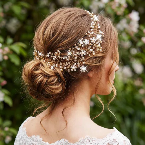 Vista 3 de Catery Diadema dorada con diamantes de imitación para novias y mujeres