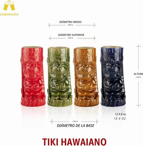 Vista 3 de LEMONSODA - Juego de 4 vasos de cóctel hawaianos de cerámica
