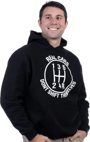 Vista 2 de Ann Arbor T-shirt Co. Real Cars Don't Shift Themselves Divertida sudadera con capucha manual de mecánico de carreras de automóviles