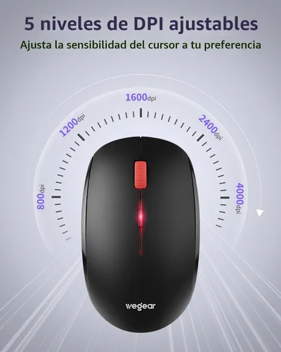 Vista 3 de Ratón inalámbrico, mini mouse inalámbrico delgado de 2.4G, agarres ergonómicos, 5 niveles ajustables 4000 DPI, pequeños ratones ópticos portátiles