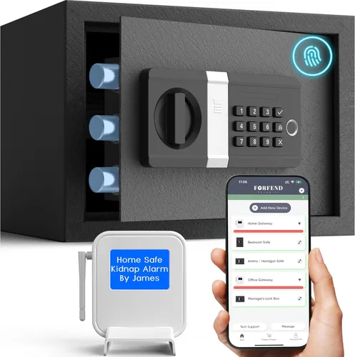 Vista 12 de FORFEND Smart Home Safe Caja de seguridad WiFi con aplicación de bloqueo/alarma Comando de voz, alarma de secuestro, detección de manipulación