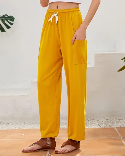 Vista 8 de QIANXIZHAN Pantalones de harén para mujer, pantalones hippie palazzo, pantalones bohemios, ropa de yoga con bolsillos