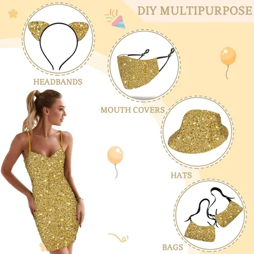 Vista 3 de The Yard - Tela de terciopelo con lentejuelas grandes bordadas doradas, material de 1 yarda para coser artesanías, vestido brillante, vestido
