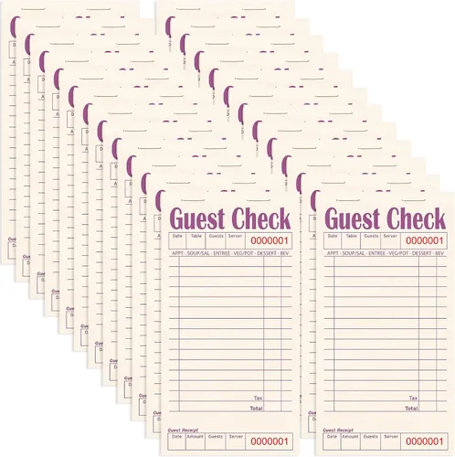 Vista 25 de Libros de cheques de invitados para servidores, bloc de notas de servidor, paquete de 12, papel de color natural, bloc de notas para camarera