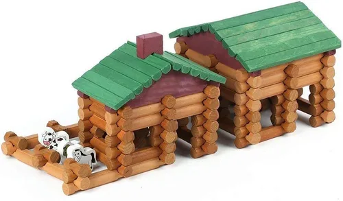 Vista 10 de 90 piezas de bloques de construcción de madera para niños pequeños, juego de troncos de cabaña de madera clásico, juguete educativo preescolar