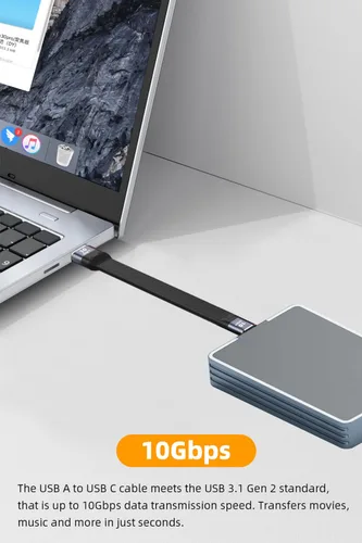 Vista 2 de AreMe Cable USB C corto de 5.3 pulgadas, cable de carga rápida USB A a USB C de 60 W, soporta transferencia de datos de 10 Gbps para SSD portátil