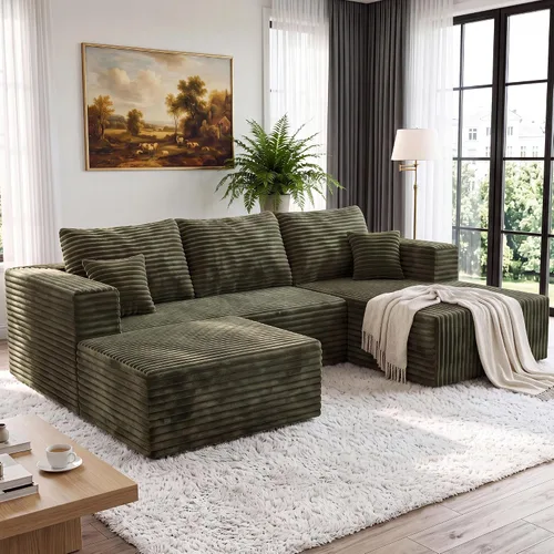 Vista 27 de Sofá modular en forma de L para sala de estar, sofá modular sin huesos con diván, sofá de pana con asiento profundo, no requiere montaje, negro