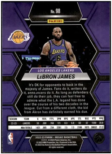 Vista 2 de LeBron James 2022-23 Panini Mosaic #98 NM+-MT+ NBA Basketball Lakers