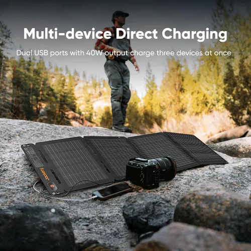 Vista 3 de Jackery SolarSaga 40W Air - Panel solar, 23% de eficiencia de conversión, paneles bifaciales PERC de tamaño libro, impermeable IP65, cargador solar