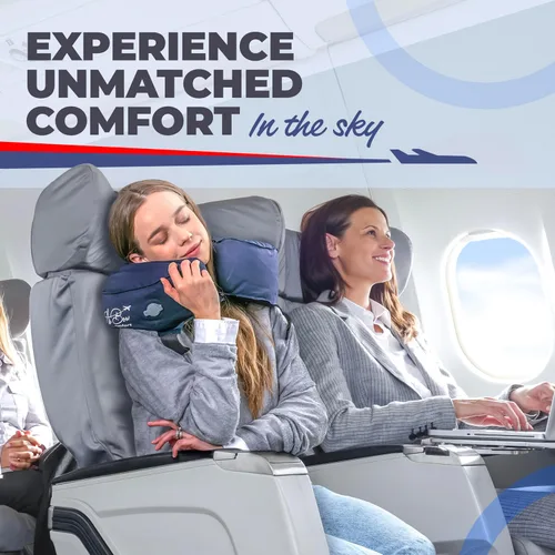 Vista 7 de able Almohada de viaje – Almohada de avión para reposo de cabeza, cuello y barbilla, almohada de cuello inflable y suave, material duradero