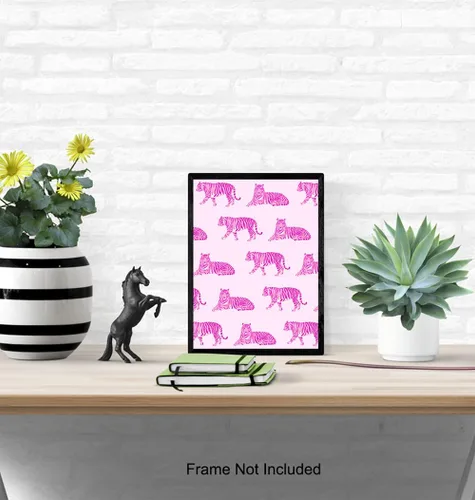 Vista 5 de Arte y decoración de pared Preppy – Decoración de habitación de moda indie funky – Decoración de pared rosa – Arte de pared de tigre – Arte de pared