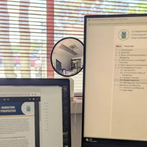 Vista 3 de Espejo de visión trasera de cubículo con clip acrílico Ampper, espejo convexo de seguridad flexible para monitores de visión trasera de escritorio